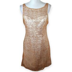 GOLD SEQUIN WHITE DRESS SZ.S/M EUC
